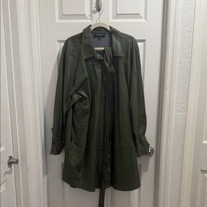 Green Faux Leather Trench Coat